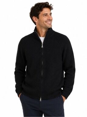 Eastside Westside Black 100% Wool Full‑Zip Sweater Men’s Large Classiccore